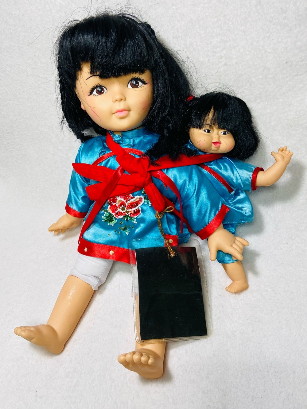 14” Vintage 90s Fu Lam Passport Dolls Sisters Vinyl Doll Big Sister + Baby Doll